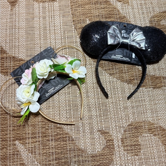 DISNEY EARS - 2 pieces! Gold/Silver and Gold/Floral Mickey Mouse Disneyworld NEW - Picture 1 of 6